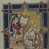 Schulszene im Liber derivationum des Hugutio Pisanus. Admont, Cod. 368, fol. Iv (Steiermark [Vorau?] oder Salzburg, Ende 13. Jh.)
