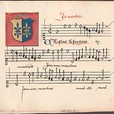 A-Wn Mus.Hs.18825/1, fol. 2v: Discantus-Stimmbuch mit Fuggerwappen. Jean Richafort (?), Christus resurgens (hier Jean Mouton zugeschrieben).