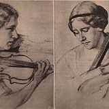 Alberdingk-Quartett 1916, v.l.n.r. Erny Alberdingk, Susi Lachmann, Elisabeth Bokmayer und Alba Poppy, Illustration von Clementine Alberdingk (Das interessante Blatt 31.5.1917, 13)