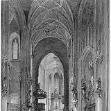 Innenansicht Richtung Hauptaltar. Stich von Kilian Ponheimer, Zeichnung von Josef Fischer, 1817