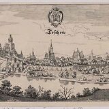 Teschen im 17. Jh. Federzeichnung von Friedrich König nach Matthäus Merians Topographie (1650)