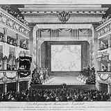 Theater in der Josefstadt während einer Wohltätigkeitsfestvorstellung für die Kinderbewahranstalt in Neulerchenfeld, gezeichnet von Theodor Jachimowicz, 4.11.1844 (Stich von J. W. Zincke)