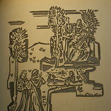 Rudolf H. Eisenmenger, Glückliche Menschen in neuen Häusern, Sgraffito-Wandbild (1951). Gemeindebau Carrogasse 2–6 (Wien XXI)