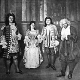 Van Dyck (3. v. l.) in der Rolle des Raoul dʼHarmental in Der Chevalier von Harmental von André Messager (Wiener Hofoper, 27.11.1896; Wiener Bilder 6.12.1896, 7)