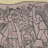 Maximilian Florian, Wiener Spaziergänge von Schlögl, Sgraffito-Wandbild (1953). Gemeindebau Schlöglgasse 17 (Wien XII)