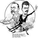 Ludwig und Leo Held, Karikatur zur Operette Die Schwalben („Der Floh“ 21.2.1897, 6)
