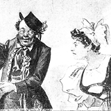 Als Heiratsvermittler Kezal (mit Paula Mark als Marie) in Die verkaufte Braut von Fr. Smetana bei der Erstaufführung an der Wiener Hofoper am 4.10.1896 (Wiener Bilder, 11.10.1896, 12)