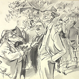 Auf der Kurpromenade: O. Straus, E. Eysler, Fr. Lehár und L. Ascher. Satirische Zeichnung von Alfred Gerstenbrand