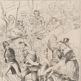Deutscher Hofball 1848. Metternich, König Friedrich Wilhelm IV., Kaiser Ferdinand und König Ludwig I. von Bayern mit Lola Montez (Eduard Gustav May, 1848).