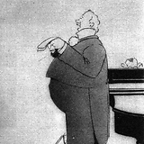 Leo Slezak mit W. Bricht als Begleiter; Karikatur von Rudolf Effenberger (Wiener Bilder, 15.1.1933, 8)