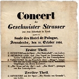 Programmzettel für Konzert der Geschwister Strasser im Hôtel de Pologne, Leipzig 1834