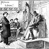 Der blinde Harfenist Paul Oprawil (1817–1900) im Wiener Metkeller ‚Zum Süßen Löchel‘ (Wiener Bilder, 31.5.1896, 3)