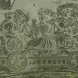 Triumphzug Kaiser Maximilians I., Wagen der Posaunen-, Schalmeien- und Krummhorn-Bläser. Druckstock von Jost de Negker, ca. 1516–1518. Albertina, Wien, Inv.-Nr. HO2006/189; Public Domain