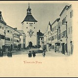 Vöcklabruck, Vorstadtplatz (Postkarte, um 1900)