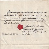 Zeugnis für M. Weis von Antonio Salieri vom 5.9.1822
